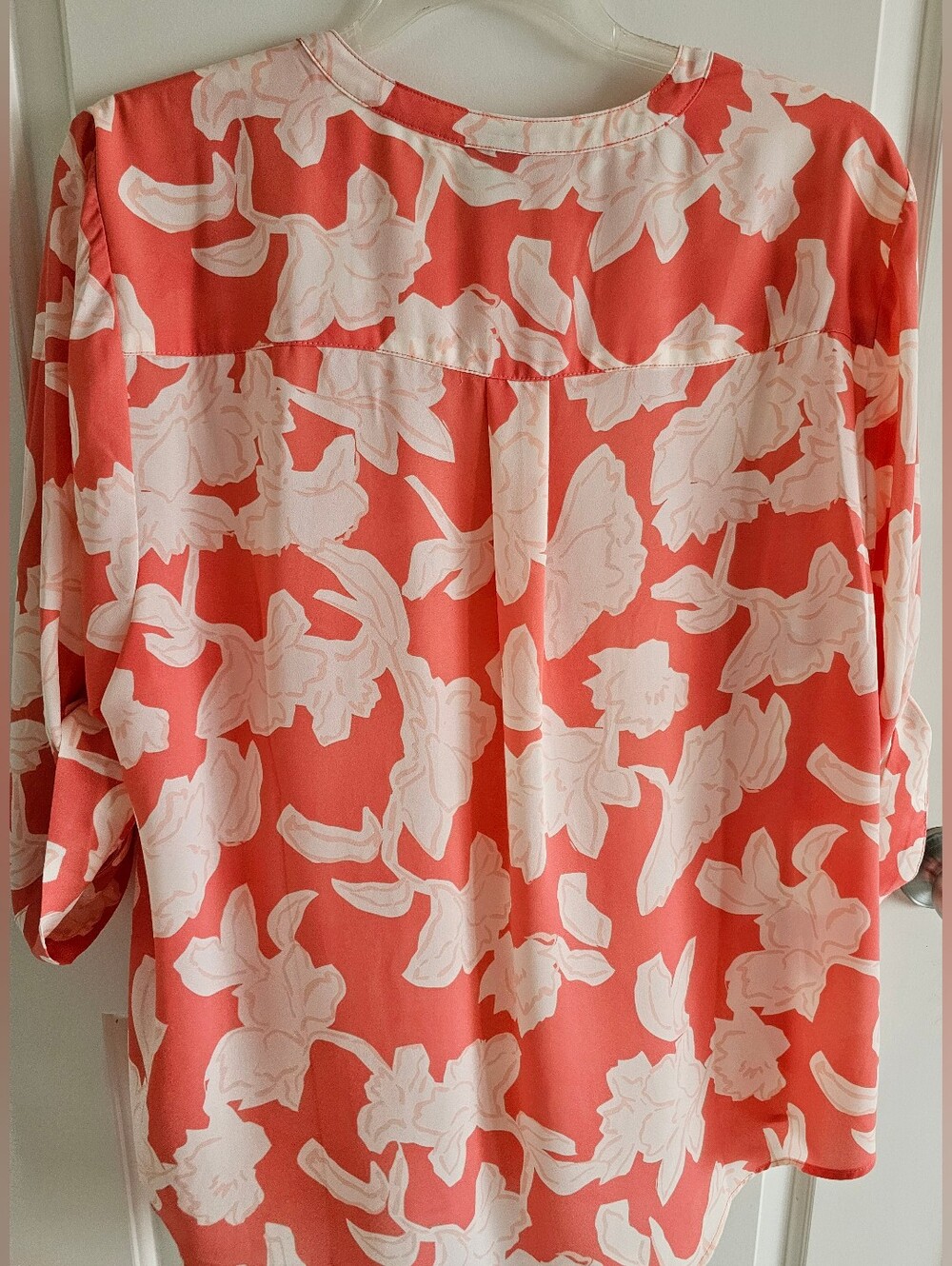 Torrid Harper 3/4 Sleeve Pullover Blouse Coral and Cream - Picture 3 of 4